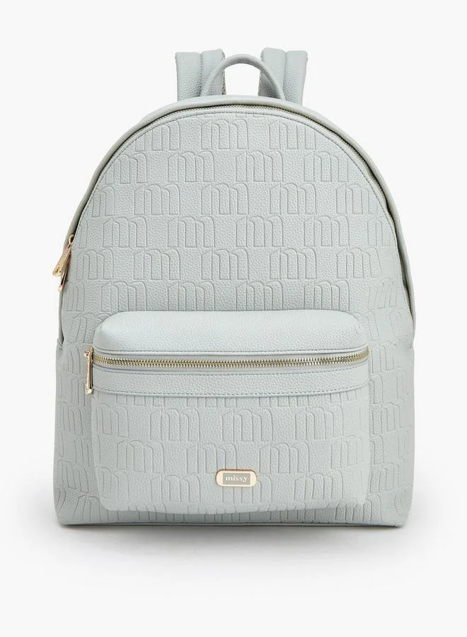 MISSY Monogram Embossed Backpack With Adjustable Straps And Zip Closure - 40X32X18 Cm